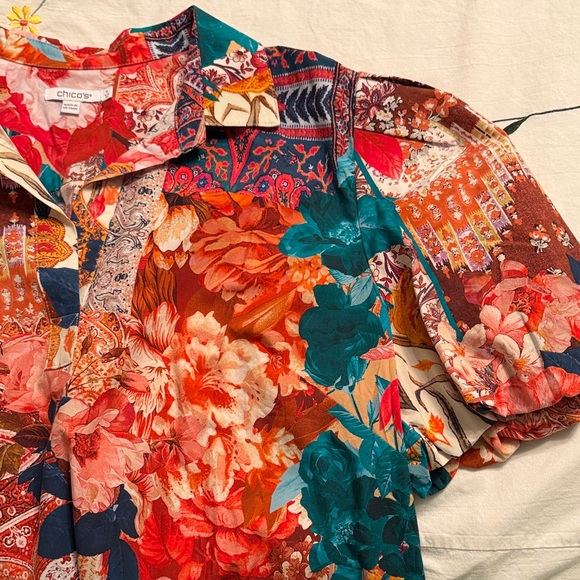 Chico's Red and Blue Floral Top - Picture 3 of 4